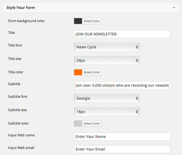 Optin Forms Style Settings