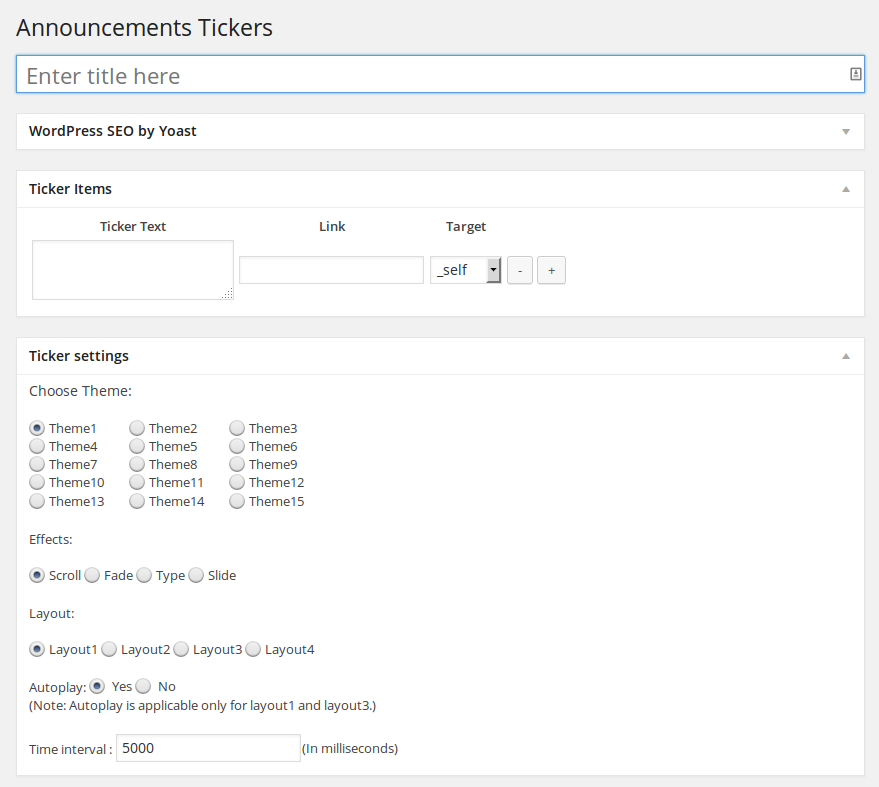 Announcements Tickers - Add New