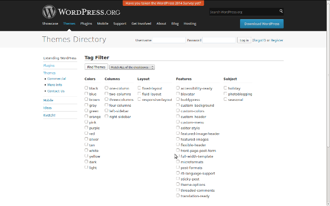 WordPress Themes filters options 