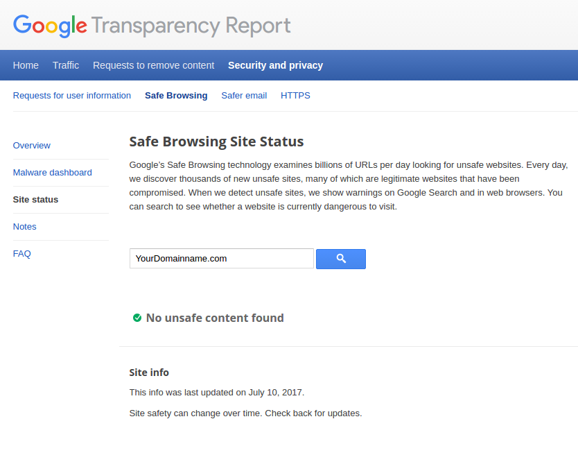 Google safe browsing tool