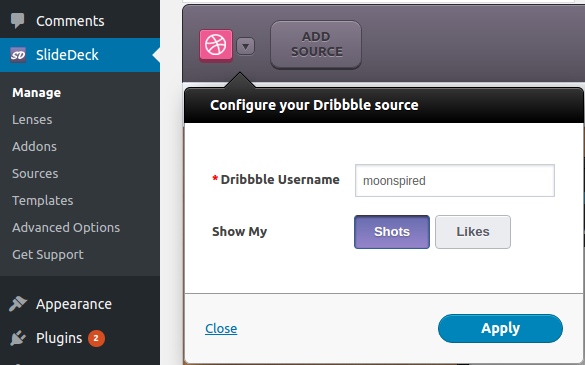 configuring dribbble source