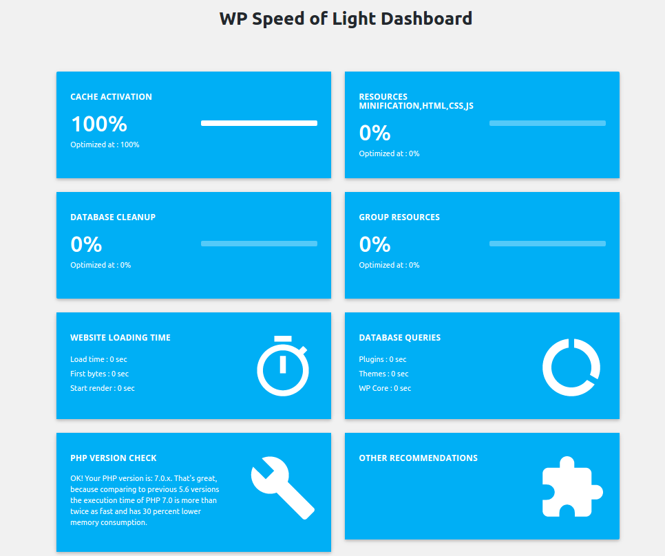 WP Speed of Light Dashboard