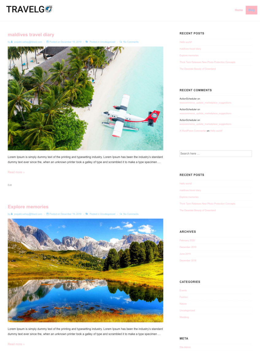 Example Blog Page - Travel