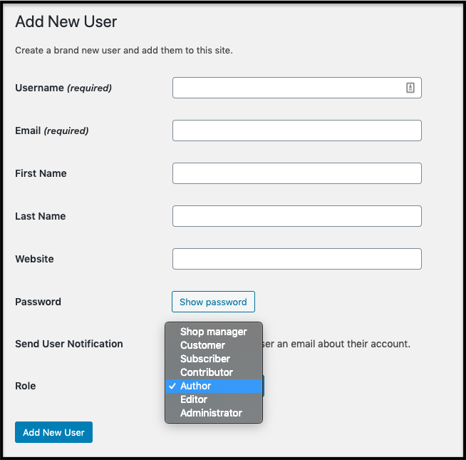 Add New User in WordPress as an Author