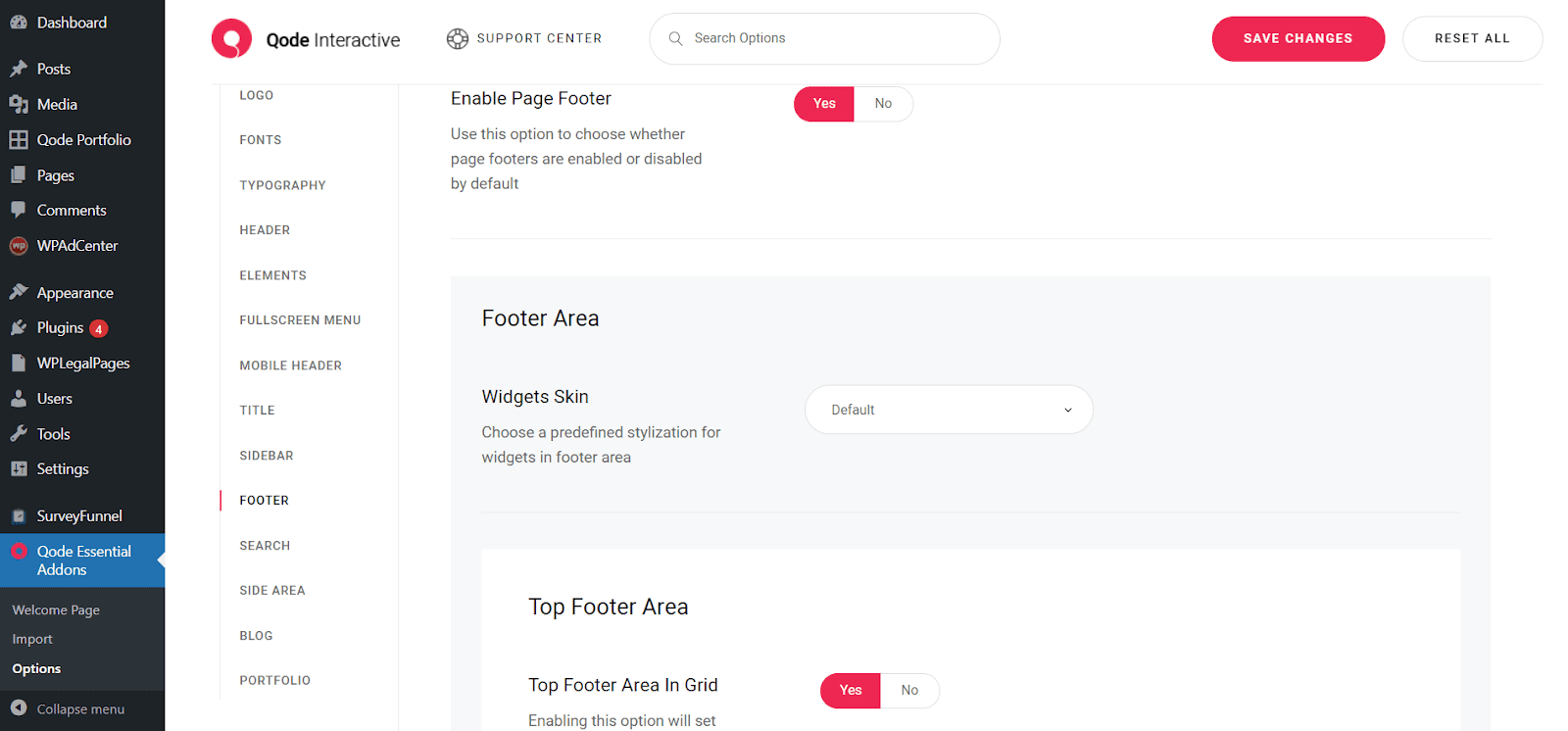 Footer options